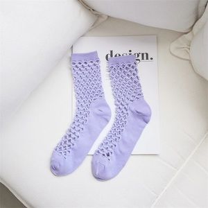 Cutout Cute Purple Socks hollow fish net decorative modern Green